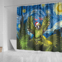 Personalised Jumping Kakapo Christmas Shower Curtain New Zealand Fern - Starry Night Style LT14 - Polynesian Pride