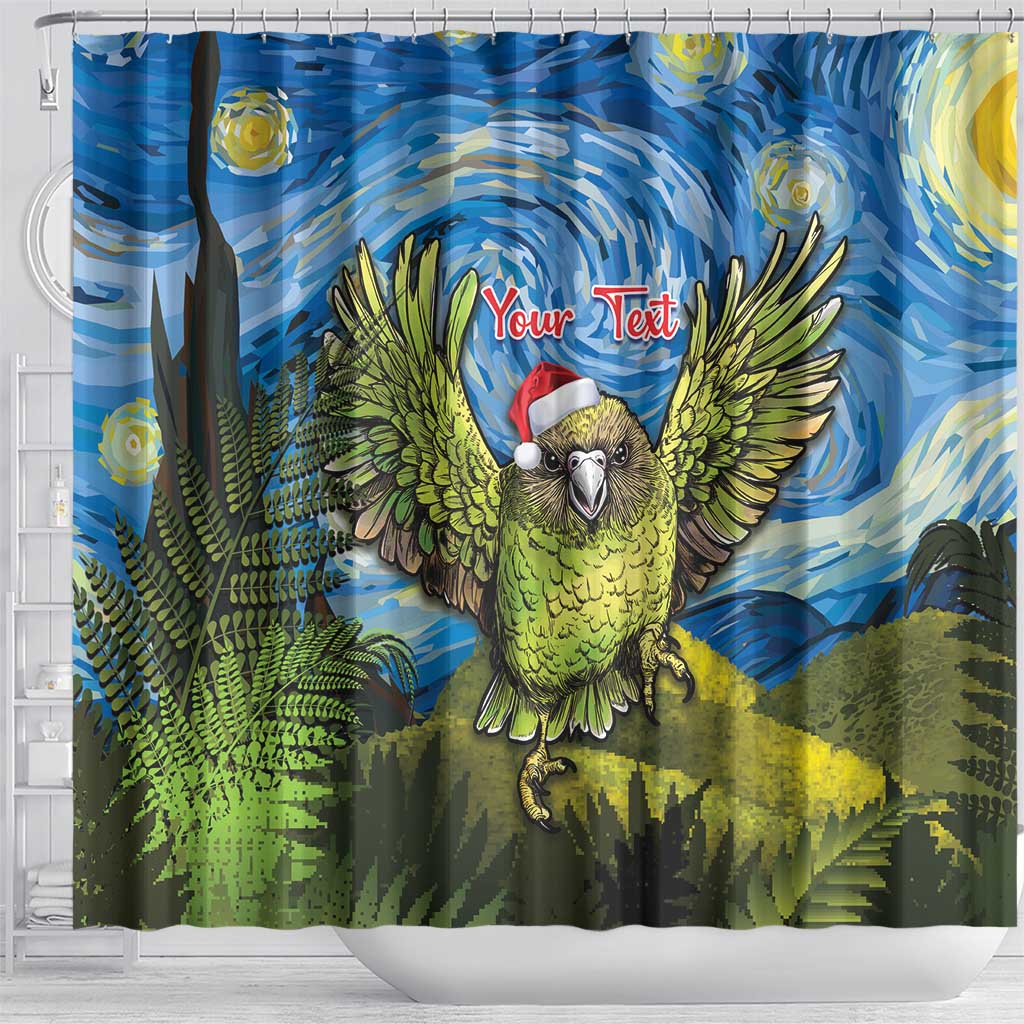 Personalised Jumping Kakapo Christmas Shower Curtain New Zealand Fern - Starry Night Style LT14 - Polynesian Pride