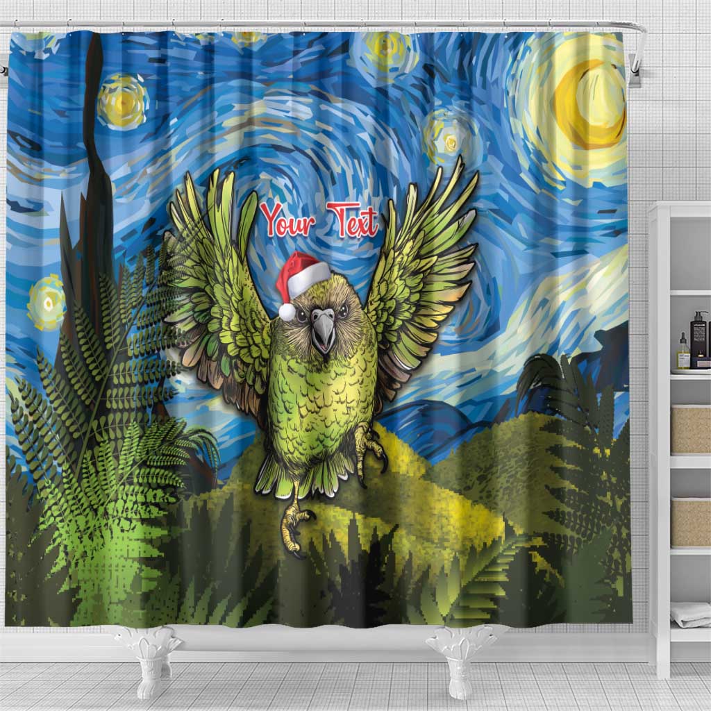 Personalised Jumping Kakapo Christmas Shower Curtain New Zealand Fern - Starry Night Style LT14 - Polynesian Pride