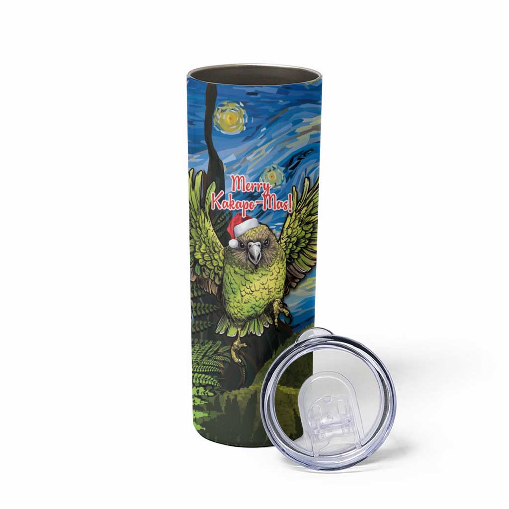 Personalised Jumping Kakapo Christmas Skinny Tumbler New Zealand Fern - Starry Night Style LT14 - Polynesian Pride