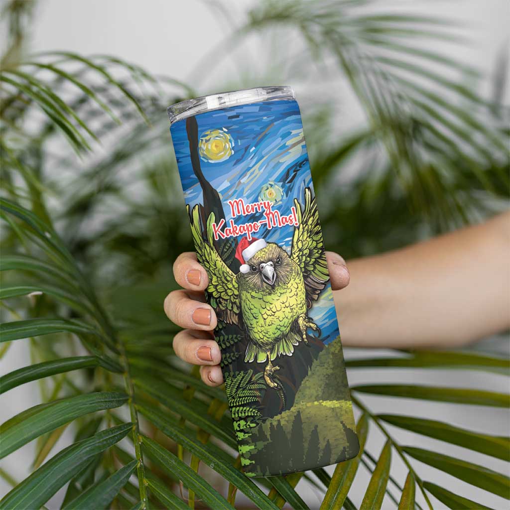 Personalised Jumping Kakapo Christmas Skinny Tumbler New Zealand Fern - Starry Night Style LT14 - Polynesian Pride