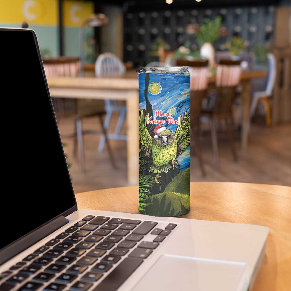 Personalised Jumping Kakapo Christmas Skinny Tumbler New Zealand Fern - Starry Night Style LT14 - Polynesian Pride