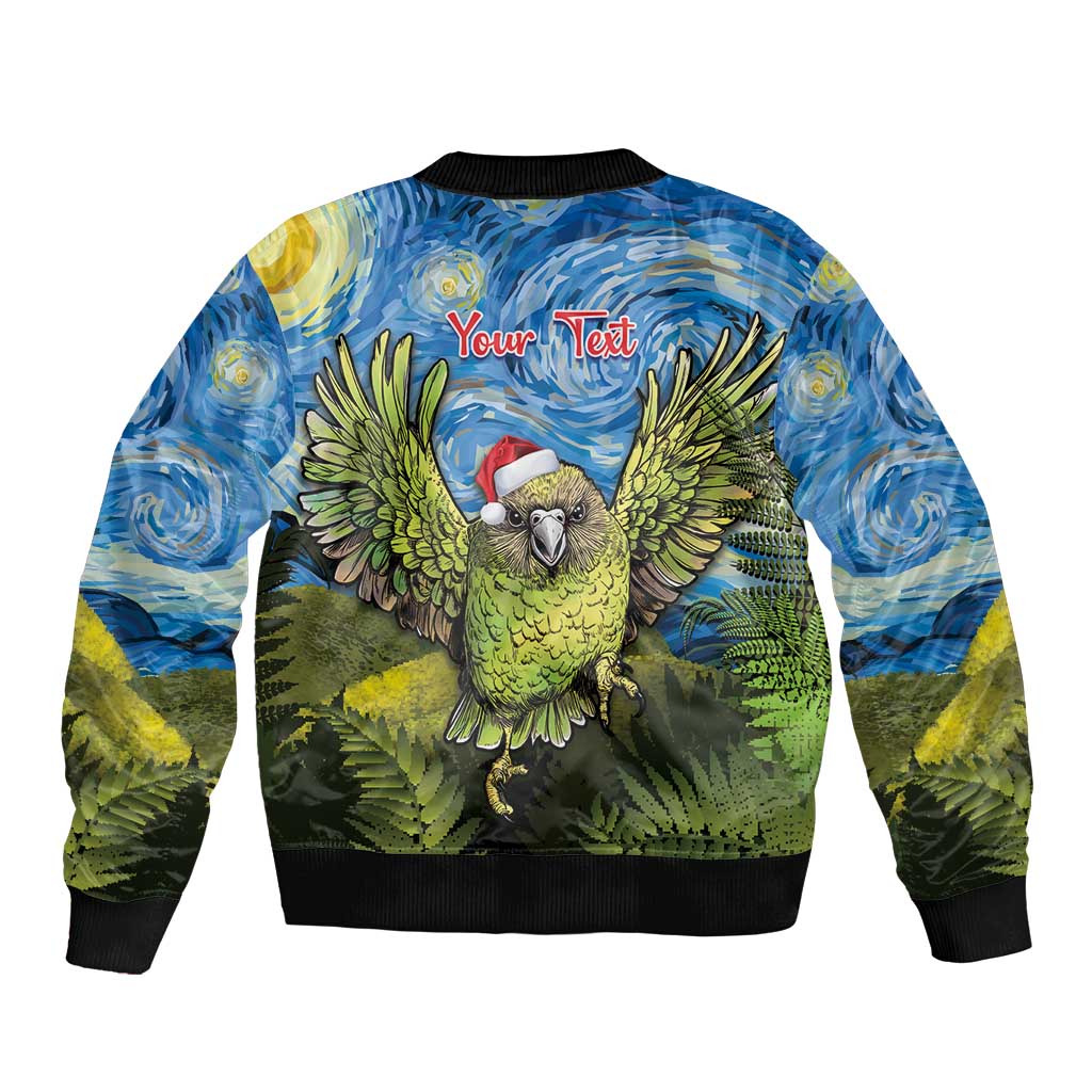 Personalised Jumping Kakapo Christmas Sleeve Zip Bomber Jacket New Zealand Fern - Starry Night Style LT14 - Polynesian Pride