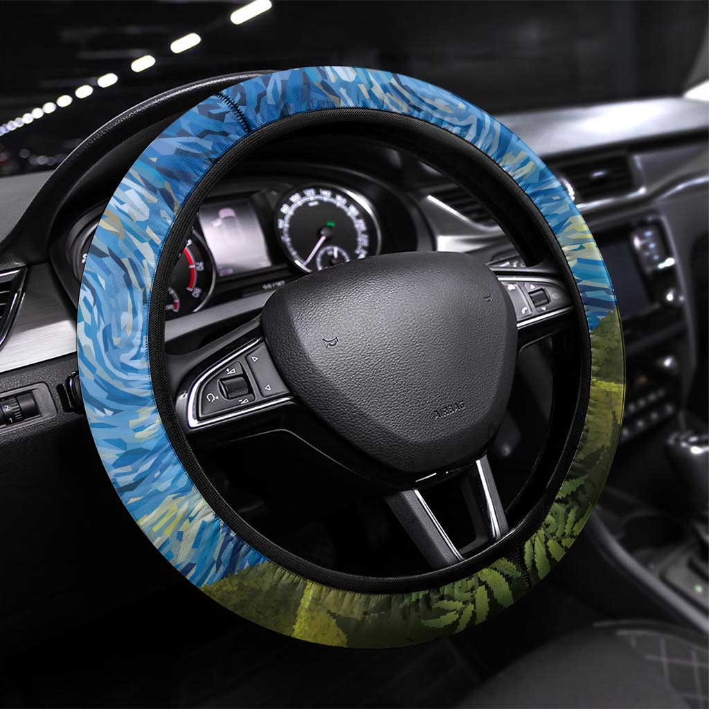 Jumping Kakapo Christmas Steering Wheel Cover New Zealand Fern - Starry Night Style LT14 Universal Fit Green - Polynesian Pride