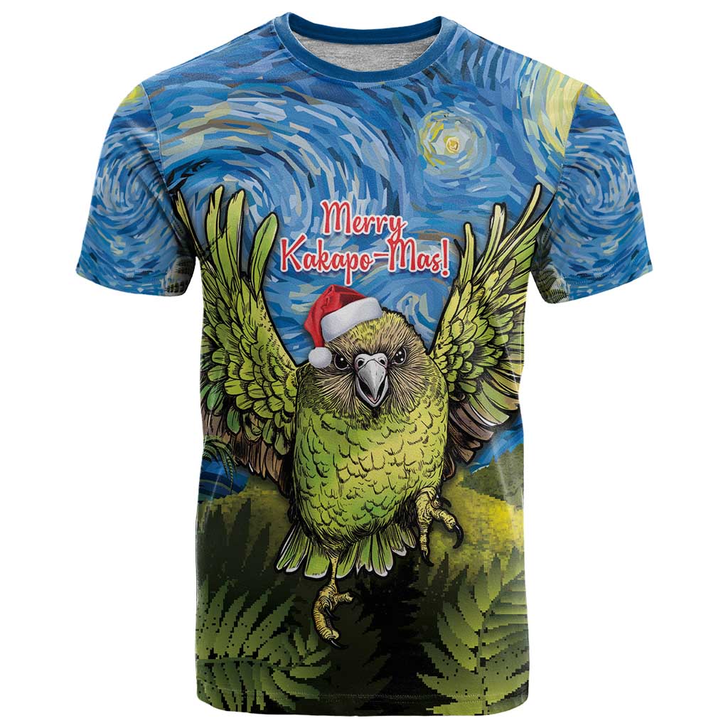 Personalised Jumping Kakapo Christmas T Shirt New Zealand Fern - Starry Night Style LT14 Green - Polynesian Pride