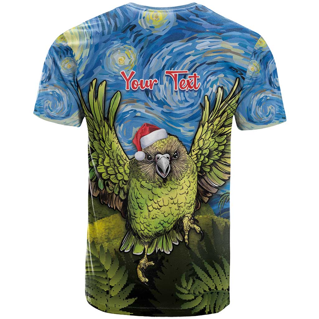 Personalised Jumping Kakapo Christmas T Shirt New Zealand Fern - Starry Night Style LT14 - Polynesian Pride