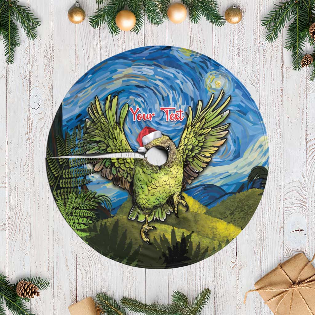 Personalised Jumping Kakapo Christmas Tree Skirt New Zealand Fern - Starry Night Style LT14 Casual Green - Polynesian Pride