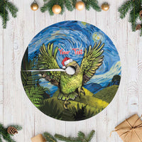 Personalised Jumping Kakapo Christmas Tree Skirt New Zealand Fern - Starry Night Style LT14 Casual Green - Polynesian Pride