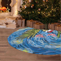 Personalised Jumping Kakapo Christmas Tree Skirt New Zealand Fern - Starry Night Style LT14 - Polynesian Pride