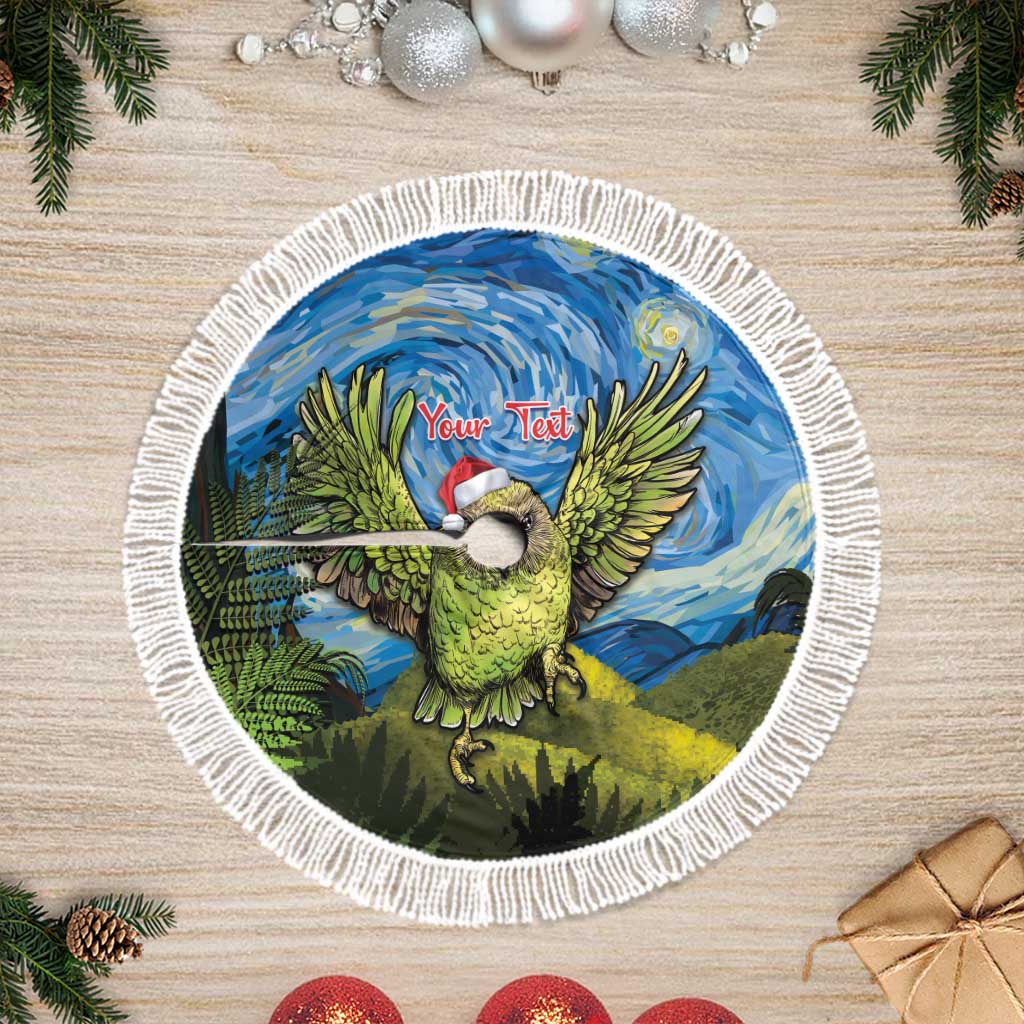 Personalised Jumping Kakapo Christmas Tree Skirt New Zealand Fern - Starry Night Style LT14 Fringed Green - Polynesian Pride