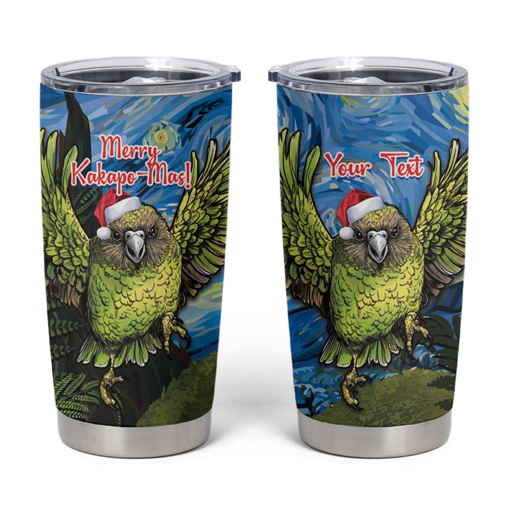 Personalised Jumping Kakapo Christmas Tumbler Cup New Zealand Fern - Starry Night Style LT14 Green - Polynesian Pride