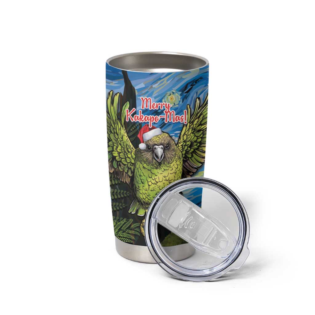 Personalised Jumping Kakapo Christmas Tumbler Cup New Zealand Fern - Starry Night Style LT14 - Polynesian Pride