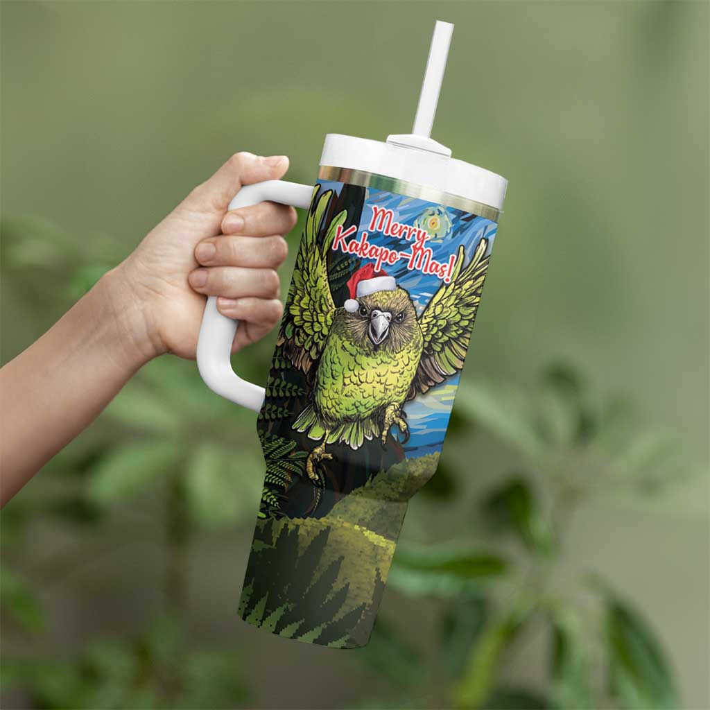 Personalised Jumping Kakapo Christmas Tumbler With Handle New Zealand Fern - Starry Night Style LT14 - Polynesian Pride
