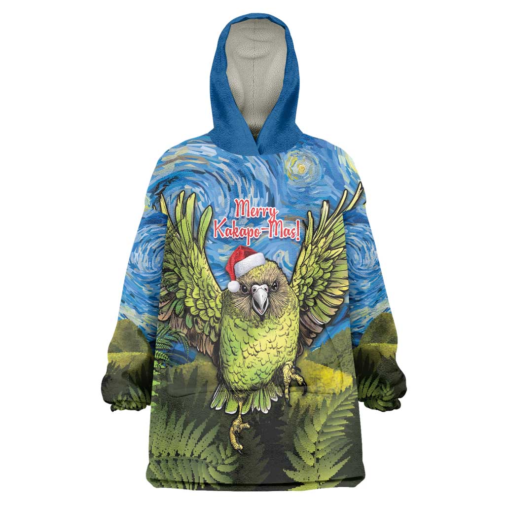 Personalised Jumping Kakapo Christmas Wearable Blanket Hoodie New Zealand Fern - Starry Night Style LT14 One Size Green - Polynesian Pride