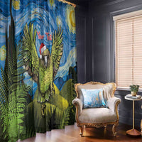 Personalised Jumping Kakapo Christmas Window Curtain New Zealand Fern - Starry Night Style LT14 - Polynesian Pride