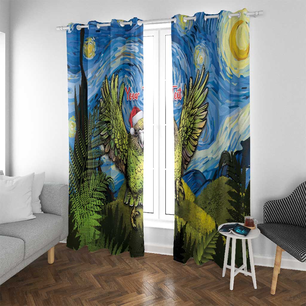 Personalised Jumping Kakapo Christmas Window Curtain New Zealand Fern - Starry Night Style LT14 With Grommets Green - Polynesian Pride