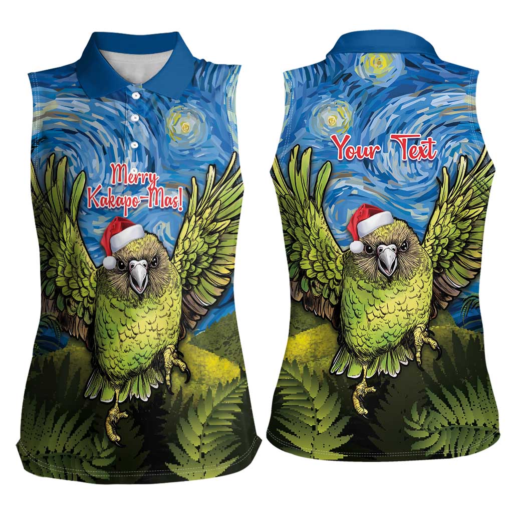 Personalised Jumping Kakapo Christmas Women Sleeveless Polo Shirt New Zealand Fern - Starry Night Style LT14 - Polynesian Pride