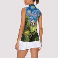 Personalised Jumping Kakapo Christmas Women Sleeveless Polo Shirt New Zealand Fern - Starry Night Style LT14 - Polynesian Pride