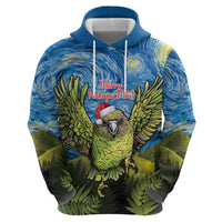 Personalised Jumping Kakapo Christmas Zip Hoodie New Zealand Fern - Starry Night Style LT14 - Polynesian Pride
