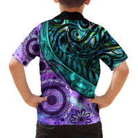 New Zealand Paua Shell With Australia Opal Unique Combine Family Matching Off Shoulder Short Dress and Hawaiian Shirt LT14 - Polynesian Pride