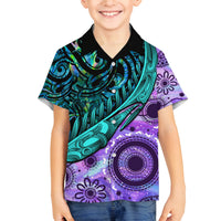 New Zealand Paua Shell With Australia Opal Unique Combine Family Matching Off Shoulder Short Dress and Hawaiian Shirt LT14 Son's Shirt Green - Polynesian Pride