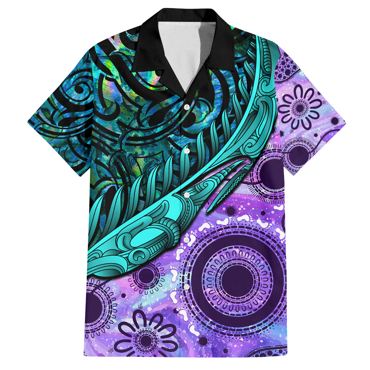 New Zealand Paua Shell With Australia Opal Unique Combine Family Matching Tank Maxi Dress and Hawaiian Shirt LT14 Dad's Shirt - Short Sleeve Green - Polynesian Pride