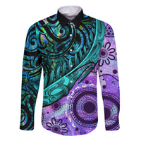 New Zealand Paua Shell With Australia Opal Unique Combine Family Matching Tank Maxi Dress and Hawaiian Shirt LT14 Dad's Shirt - Long Sleeve Green - Polynesian Pride