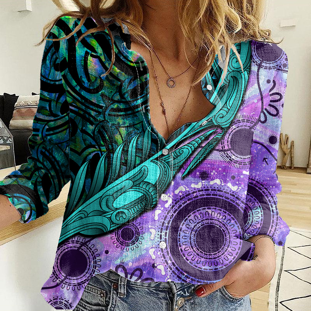 New Zealand Paua Shell With Australia Opal Unique Combine Women Casual Shirt LT14 Female Green - Polynesian Pride