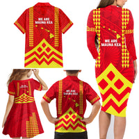 Hawaii Mauna Kea Family Matching Long Sleeve Bodycon Dress and Hawaiian Shirt Hawaiian Kakau Tribal Pattern LT14 - Polynesian Pride