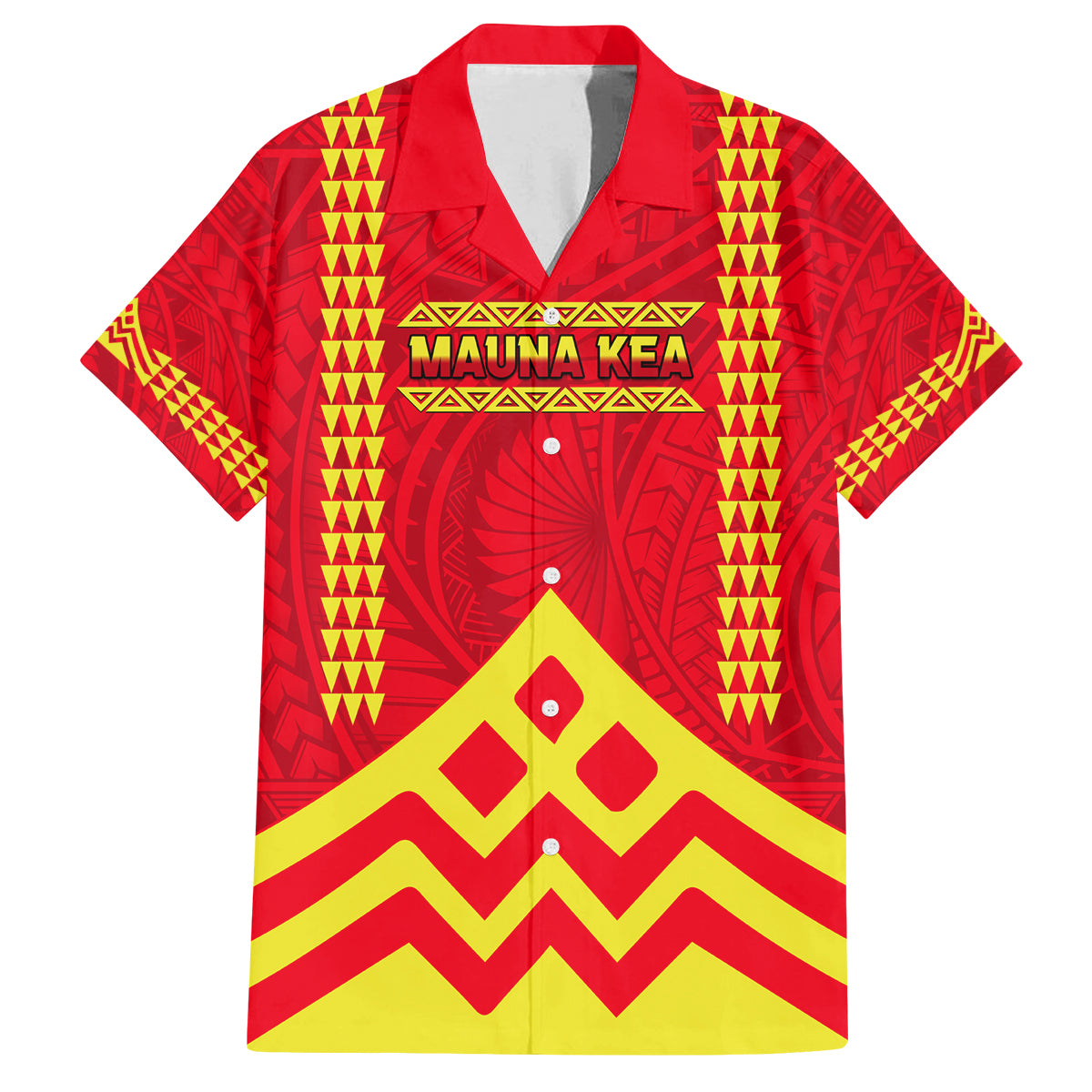 Hawaii Mauna Kea Family Matching Summer Maxi Dress and Hawaiian Shirt Hawaiian Kakau Tribal Pattern LT14 Dad's Shirt - Short Sleeve Red - Polynesian Pride
