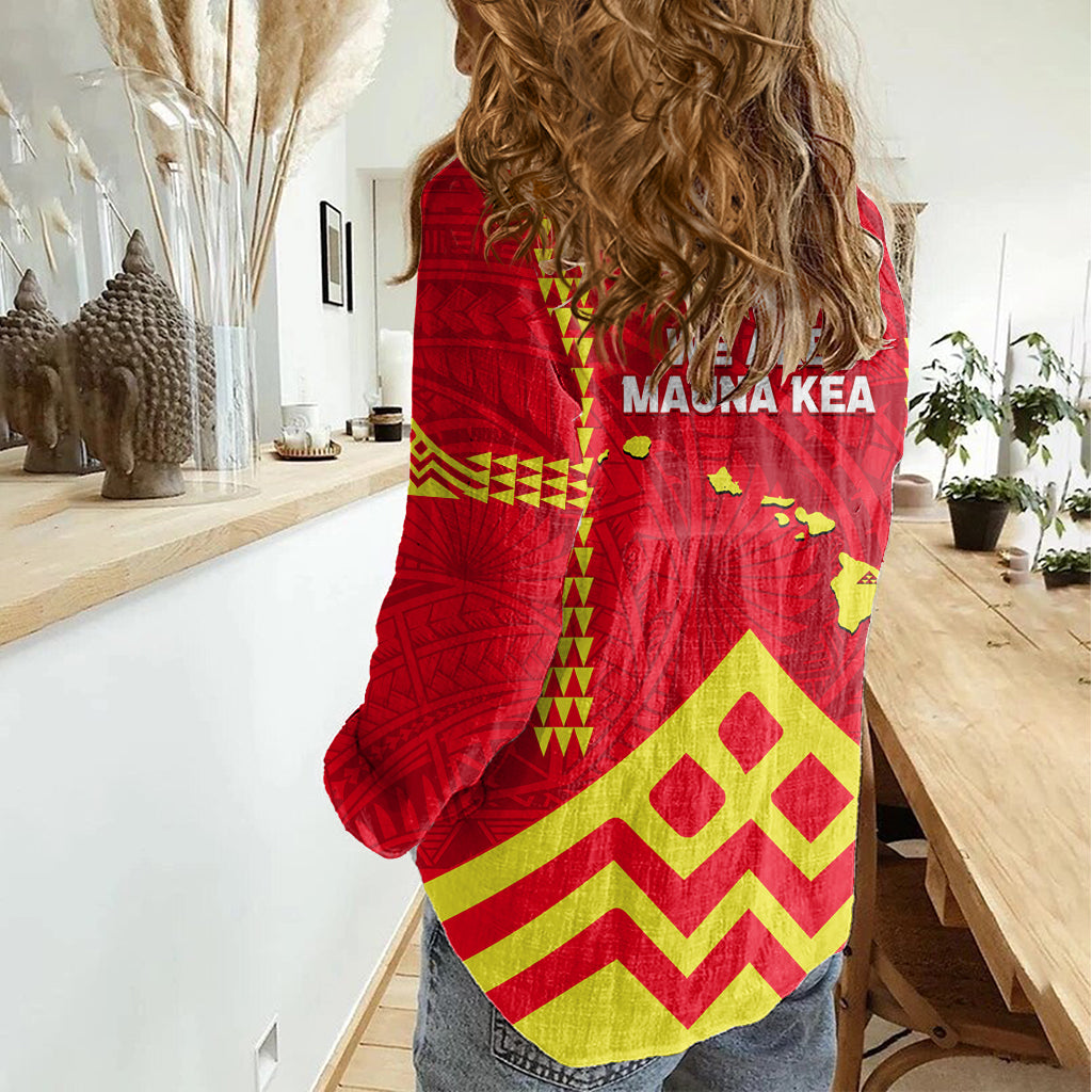 Hawaii Mauna Kea Women Casual Shirt Hawaiian Kakau Tribal Pattern LT14 - Polynesian Pride