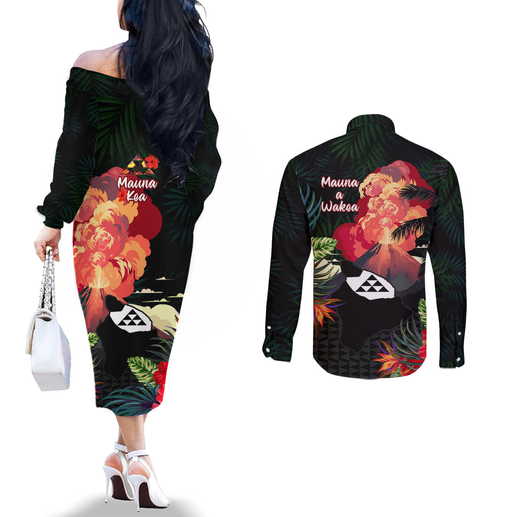 Hawaii Mauna Kea Couples Matching Off The Shoulder Long Sleeve Dress and Long Sleeve Button Shirt White Mountain With Nene Tropical Vibes LT14 - Polynesian Pride