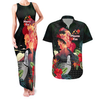 Hawaii Mauna Kea Couples Matching Tank Maxi Dress and Hawaiian Shirt White Mountain With Nene Tropical Vibes LT14 Black - Polynesian Pride