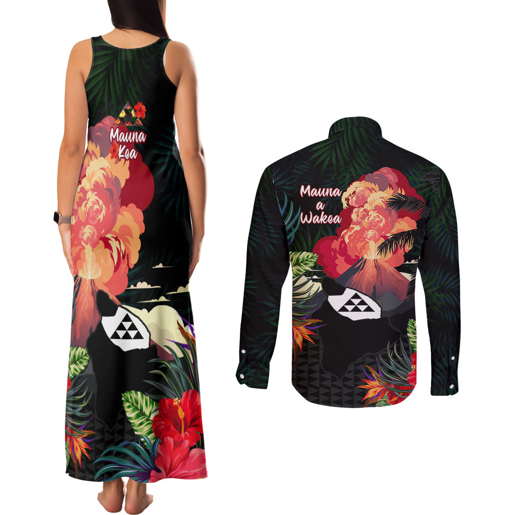 Hawaii Mauna Kea Couples Matching Tank Maxi Dress and Long Sleeve Button Shirt White Mountain With Nene Tropical Vibes LT14 - Polynesian Pride