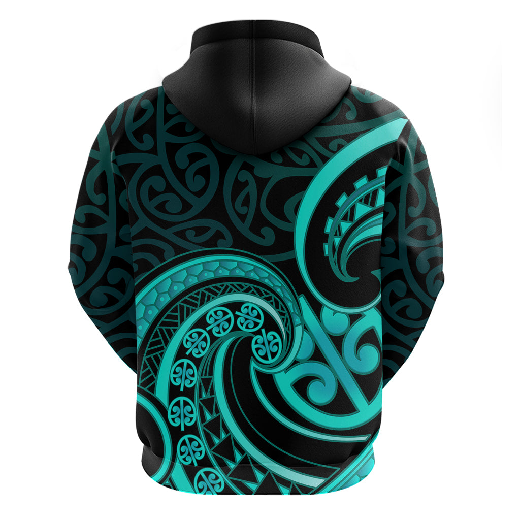 Turquoise New Zealand Mangopare Zip Hoodie Aotearoa Maori Koru Style LT14 - Polynesian Pride