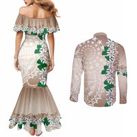 Cook Islands Tiare Maori With Conch Shell Couples Matching Mermaid Dress and Long Sleeve Button Shirt 2025 Pasifika Polynesian Tattoo LT14 - Polynesian Pride