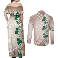 Cook Islands Tiare Maori With Conch Shell Couples Matching Off Shoulder Maxi Dress and Long Sleeve Button Shirt 2025 Pasifika Polynesian Tattoo LT14 - Polynesian Pride