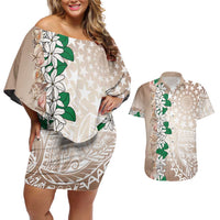 Cook Islands Tiare Maori With Conch Shell Couples Matching Off Shoulder Short Dress and Hawaiian Shirt 2025 Pasifika Polynesian Tattoo LT14 Brown - Polynesian Pride