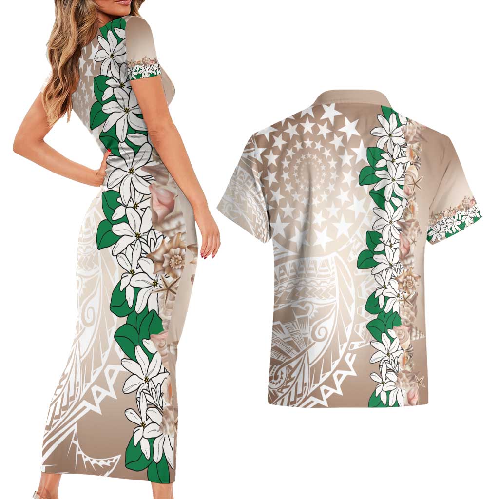 Cook Islands Tiare Maori With Conch Shell Couples Matching Short Sleeve Bodycon Dress and Hawaiian Shirt 2025 Pasifika Polynesian Tattoo LT14 - Polynesian Pride
