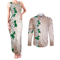 Cook Islands Tiare Maori With Conch Shell Couples Matching Tank Maxi Dress and Long Sleeve Button Shirt 2025 Pasifika Polynesian Tattoo LT14 Brown - Polynesian Pride