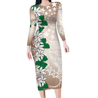 Cook Islands Tiare Maori With Conch Shell Family Matching Long Sleeve Bodycon Dress and Hawaiian Shirt 2025 Pasifika Polynesian Tattoo LT14 Mom's Dress Brown - Polynesian Pride