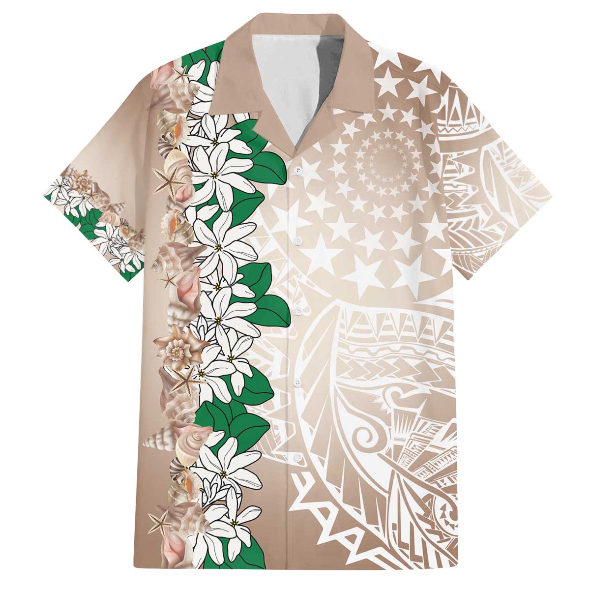 Cook Islands Tiare Maori With Conch Shell Family Matching Off The Shoulder Long Sleeve Dress and Hawaiian Shirt 2025 Pasifika Polynesian Tattoo LT14 Dad's Shirt - Short Sleeve Brown - Polynesian Pride