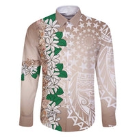 Cook Islands Tiare Maori With Conch Shell Family Matching Off Shoulder Short Dress and Hawaiian Shirt 2025 Pasifika Polynesian Tattoo LT14 Dad's Shirt - Long Sleeve Brown - Polynesian Pride