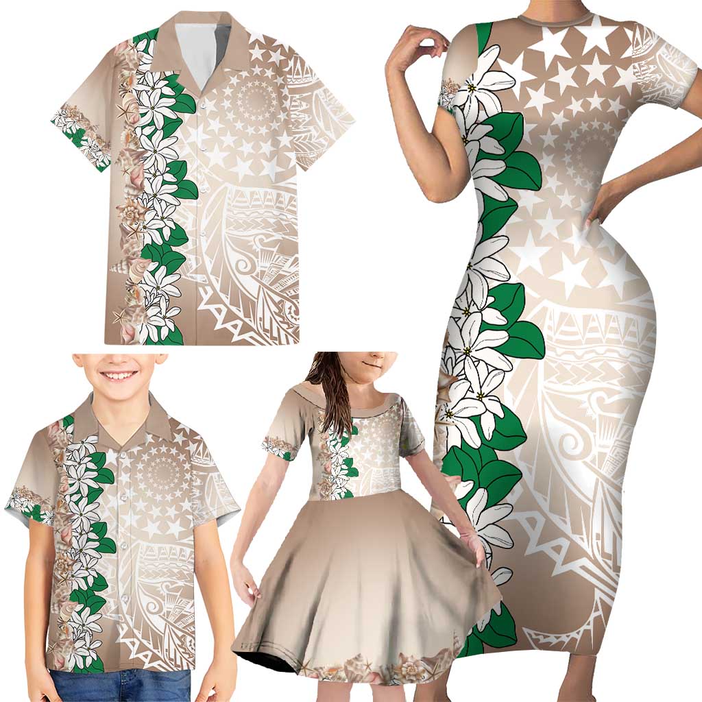 Cook Islands Tiare Maori With Conch Shell Family Matching Short Sleeve Bodycon Dress and Hawaiian Shirt 2025 Pasifika Polynesian Tattoo LT14 - Polynesian Pride