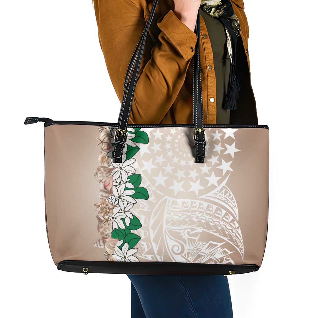 Cook Islands Tiare Maori With Conch Shell Leather Tote Bag 2025 Pasifika Polynesian Tattoo LT14 - Polynesian Pride