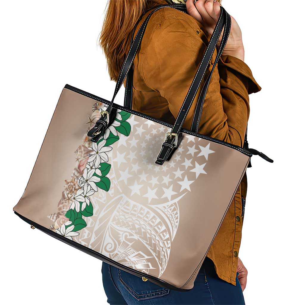Cook Islands Tiare Maori With Conch Shell Leather Tote Bag 2025 Pasifika Polynesian Tattoo LT14 - Polynesian Pride