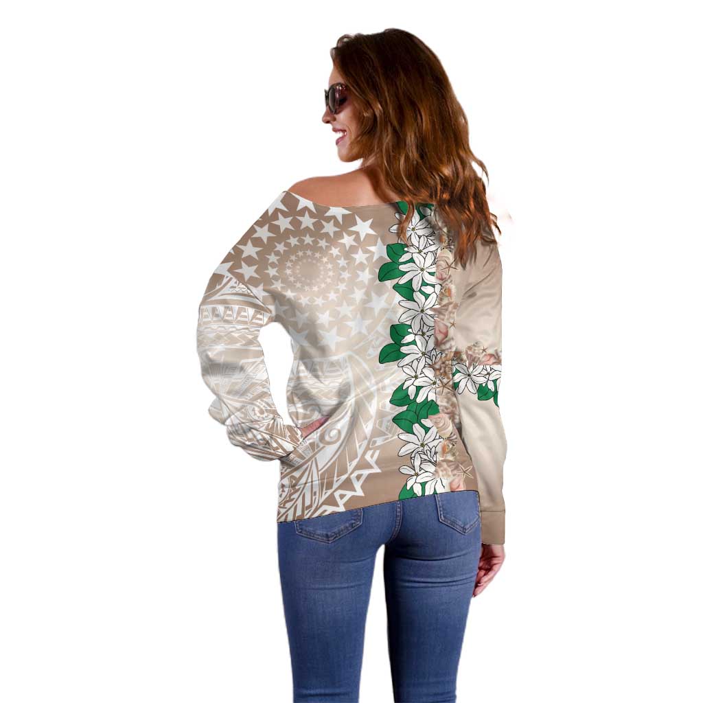 Cook Islands Tiare Maori With Conch Shell Off Shoulder Sweater 2025 Pasifika Polynesian Tattoo