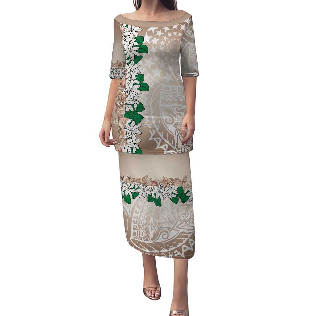Cook Islands Tiare Maori With Conch Shell Puletasi 2025 Pasifika Polynesian Tattoo LT14 Long Dress Brown - Polynesian Pride