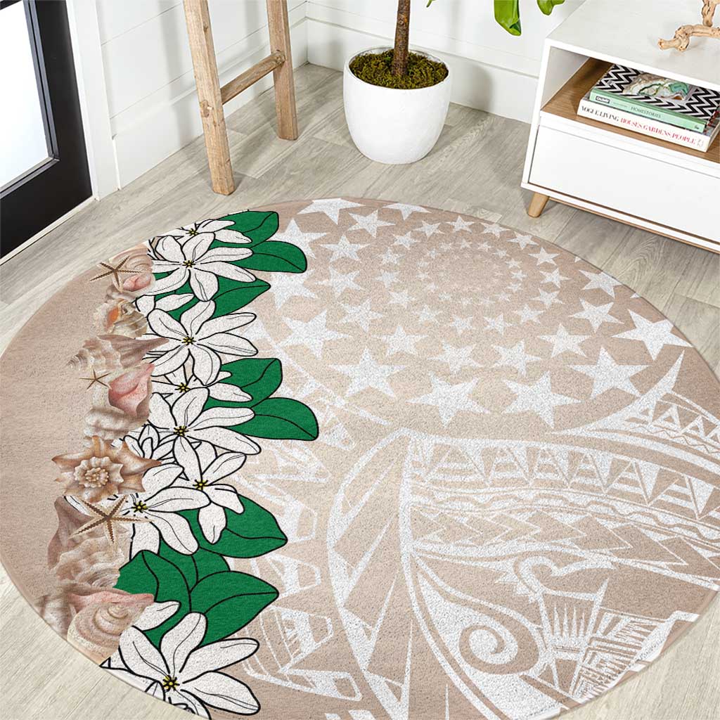 Cook Islands Tiare Maori With Conch Shell Round Carpet 2025 Pasifika Polynesian Tattoo LT14 Brown - Polynesian Pride