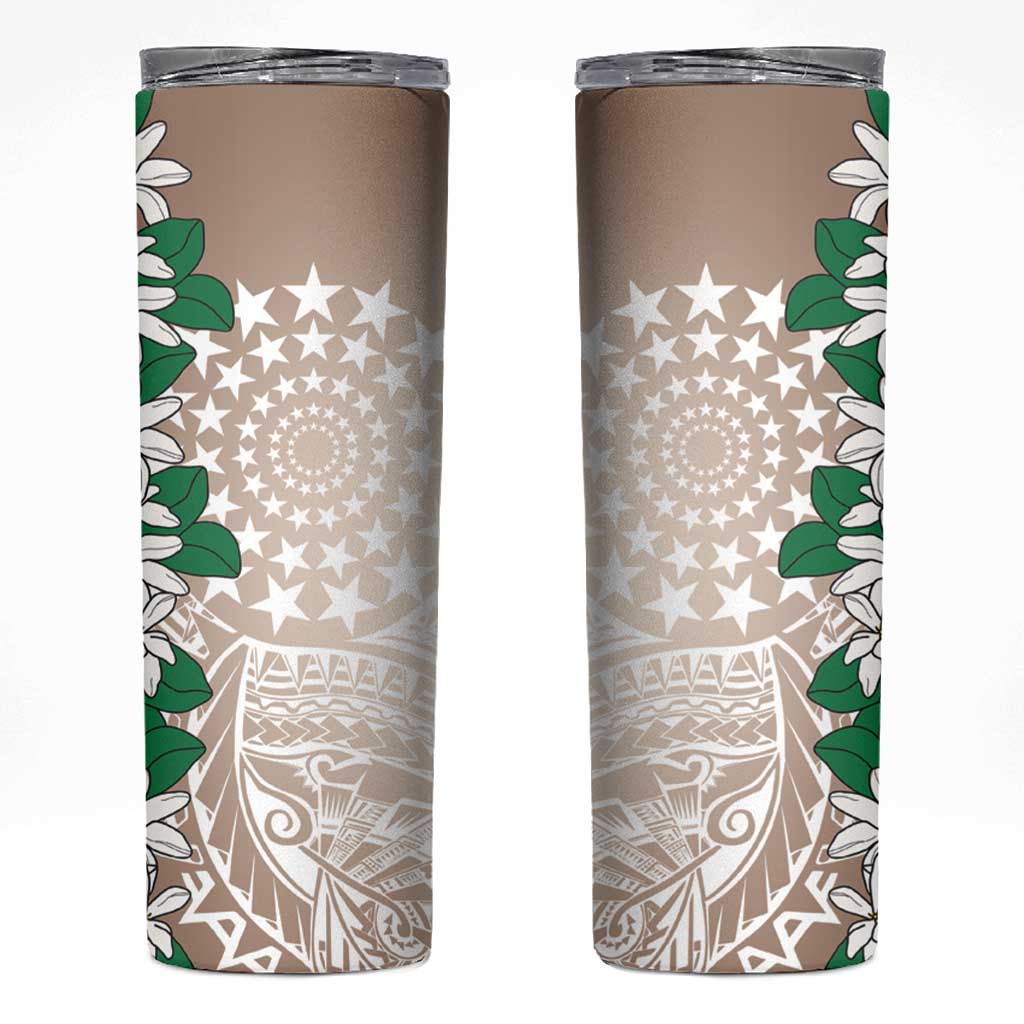 Cook Islands Tiare Maori With Conch Shell Skinny Tumbler 2025 Pasifika Polynesian Tattoo LT14 Brown - Polynesian Pride